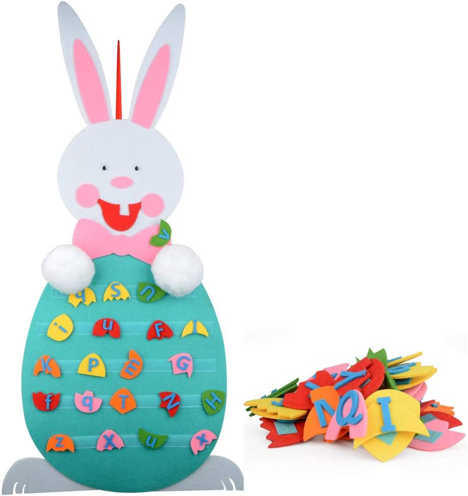 Amazon Co Jp Firlar イースターバニーデコレーション Diyフェルトウサギセット 取り外し可能なアルファベット付き イースターエッグオーナメント 子供用 イースターギフト ホームドア壁装飾 ホーム キッチン