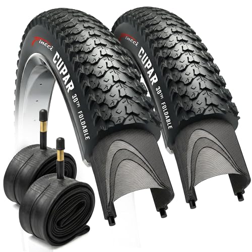 Fincci MTB 26 Tyres – Folding Tyre Set 26 x 2.1 Inches Inner Tube 26 x 2 x Schrader, Pair Cupar 26 Bike Tyres, for Mountain Bike, Racing Bike, Full Electric Bicycle 57-559