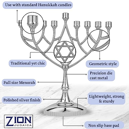 Traditional Classic Geometric Hanukkah Menorah 9" Silver Plated