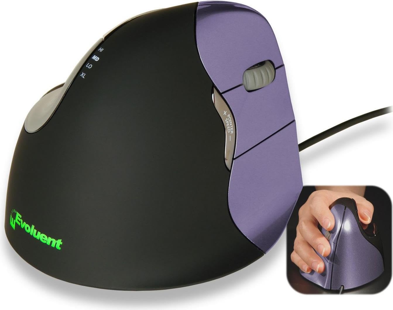 EVOLUENT 500791 Vertical Mouse4 Small Right Right Hand Mouse USB - (Mi, Black