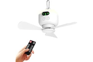 VVU&CCO Portable Ceiling Fan for Tent with Remote Control,8000mAh Battery Operated Ceiling Fan,RV Fan Rechargeable,3 Detachable Blades,Auto Shut-off,4 Speeds for Outdise Canopy Porch Gazebo Beach