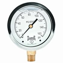 Winters PFQ Series Stainless Steel 304 Single Scale Liquid Filled Pressure Gauge with Brass Internals, 0-160 psi, 2-1/2