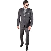 AZAR MAN Slim Fit Men Suit 2 Button Dark Grey Notch Lapel Flat Front Pants