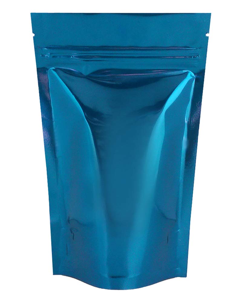 Rightpak Stand Up Pouches 50 Pieces 11cm x 17cm, Blue Shiny Heat Sealable Tear Notches Smell Proof for Food Storage With Ziplock
