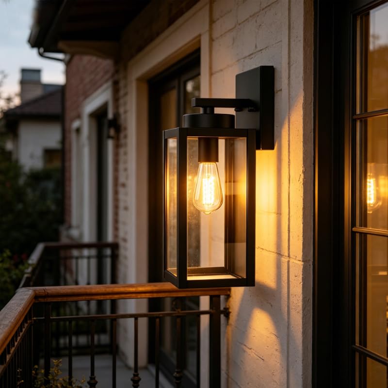XZM Waterproof Outdoor Wall Light Fixture 2 Pack, Black Exterior Porch Light Wall Sconce with Clear Glass, Anti-Rust Weatherproof E27 Base for House Front Door Patio Garage Garden (2 Pack)