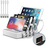 Charging Station, JZBRAIN USB Charging Station Dock 4-Port Charging Stand Organizer Multiple Charger Station & Desktop Docking Station Cell Phones Tablets Samsung Galaxy (Include 4 Cables, White)