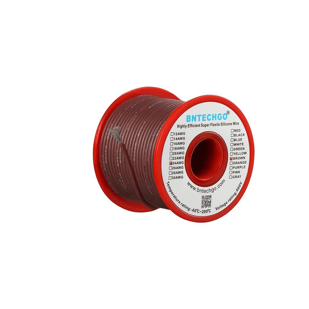BNTECHGO 24 Gauge Silicone Wire Spool Brown 50 ft Ultra Flexible High Temp 200 deg C 600V 24 AWG Silicone Rubber Wire 40 Strands of Tinned Copper Wire Stranded Wire for Model Low Impedance