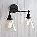 PERMO Industrial Double Sconce 2-Lights Wall Sconces with Dual Funnel Clear Glass Shade Wall Sconce for Mirror Hallway Bedroom, Hardwired, E26 Base (Black)