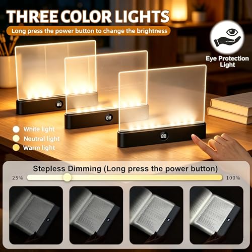 TDTOD Flat Book Lamp, Smart LED Book Light, Portable Reading Lamp with Timer and 3 Colour Lights, Rechargeable Panel Reading Lamp for Night Reading (Noir)