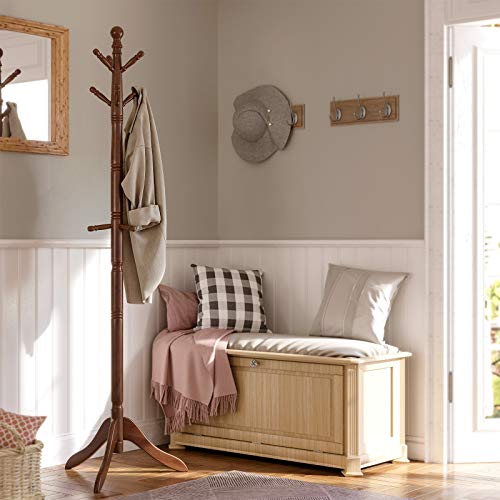 VASAGLE Coat Rack, Solid Wood Coat Stand, Free Standing Hall Coat Tree with 10 Hooks for Coats