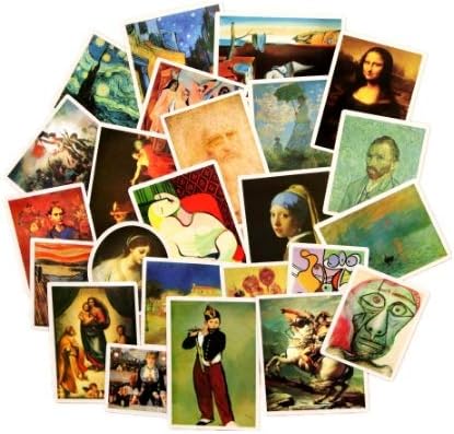 WENCHI Famous Painting Stickers Van Gogh Oil Painting Pattern Mona Lisa World Masterpiece Cool Laptop Decoration Sticker 24Pcs