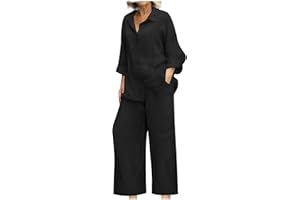 Womens Linen Set Plus Size Vacation Airport Sets Long Sleeve Shirts Casual Cropped Pants Fashion Travel Tracksuits