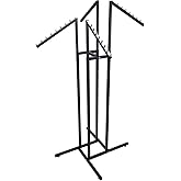 SSWBasics Black 4 Way Adjustable Clothing Rack with Slanted Arms - Retail Clothing Rack Display - Adjustable Height Arms from 48" to 72" Perfect for Clothing Stores