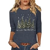 3/4 Sleeve Merry Christmas Shirt for Women Xmas Tree Cute Graphic Blouse Indoor Basic Casual Festival Tops New Year Tee