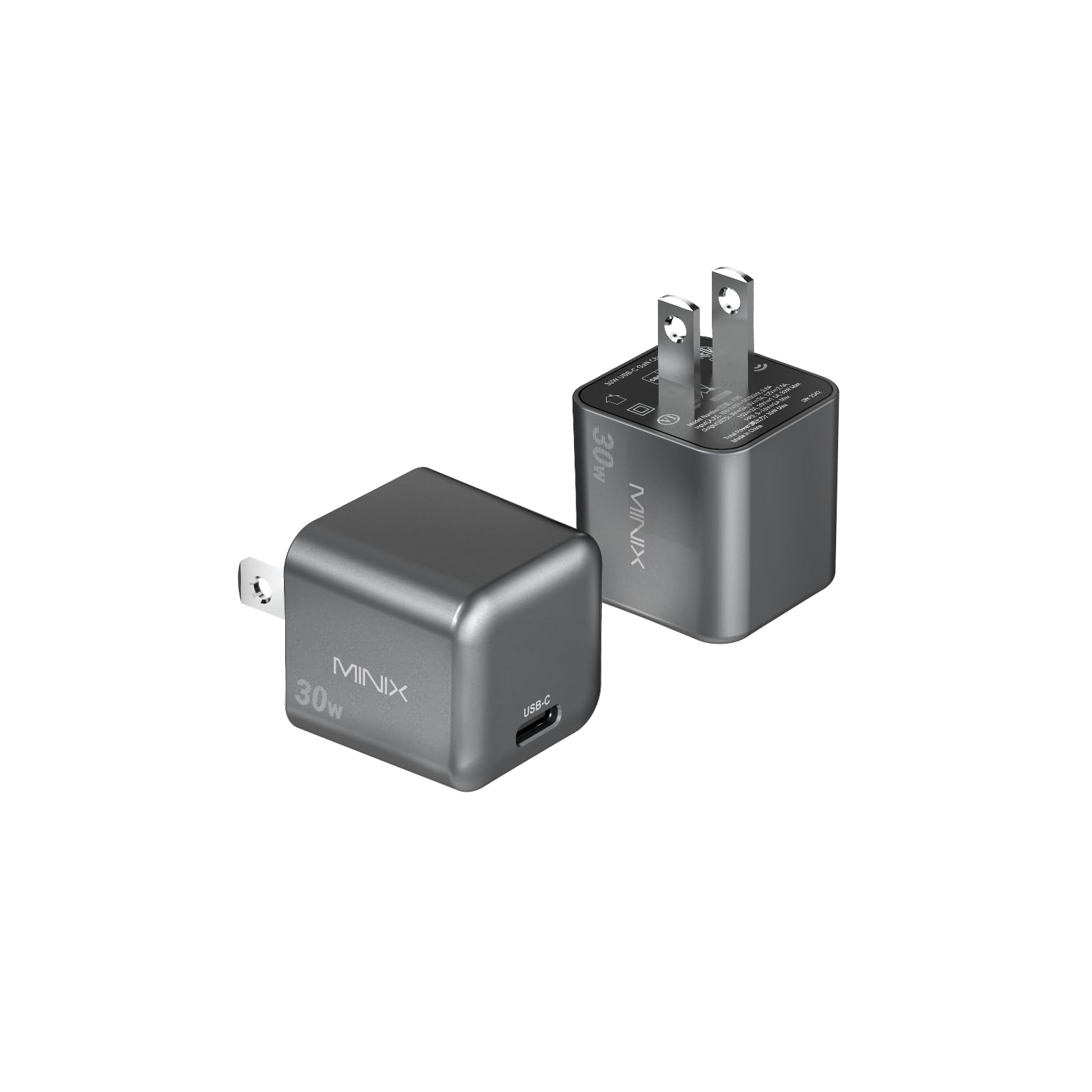 MINIX P30 Type C Charger Fast Charging, 2-Pack 30W USB C Wall Plug with GaN Technology, Compatible with iPhone 17 16 15 14 Pro Max, iPad, AirPods,Samsung Galaxy S24/S23 Series