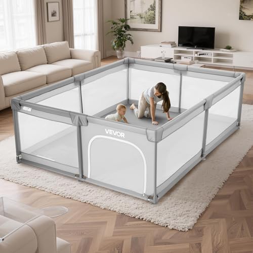 Parque infantil, ideal para crianças pequenas, para interior e exterior, com 50 bolas oceanicas, porta com fecho éclair e malha respirável, forma retangular, cinzento, 2060 x 1840 x 650 mm