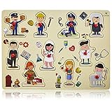 Wooden Peg Puzzle, Profession Theme - Learning Educational Pegged Puzzle for Toddler & Kids (10 pcs) Gleeporte