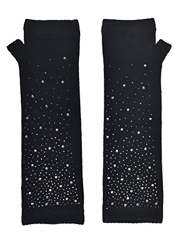 Simplicity Women's Long Knitting Stretchy Fingerless Gloves w/ Rhinestone, Black