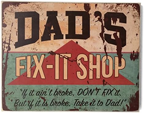Funny Gifts to Dad from Son Fix it Shop Sign Unique Rustic Decorative Wall Art Made of Wood by Rustica Home Decor 8x10