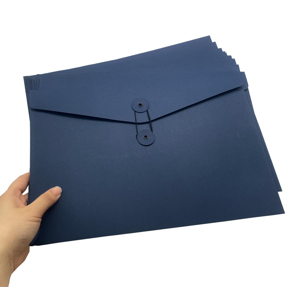 10pcs A5 Kraft Paper Envelopes Portfolio Foolscap File Folders Document Folder with String Fastener Closure Wallet Pockets File Bags Storage Pouch Paperwork Organizer Bag for Office School Home