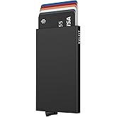 VULKIT Pop Up Wallet, Slim Minimalist Credit Card Holder For Men and Women RFID Blocking Mini Metal Case Black