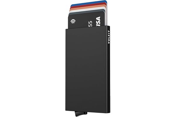VULKIT Credit Card Holder RFID Blocking Slim Card Wallet Pop up Card Case Aluminium for Men or Women Black