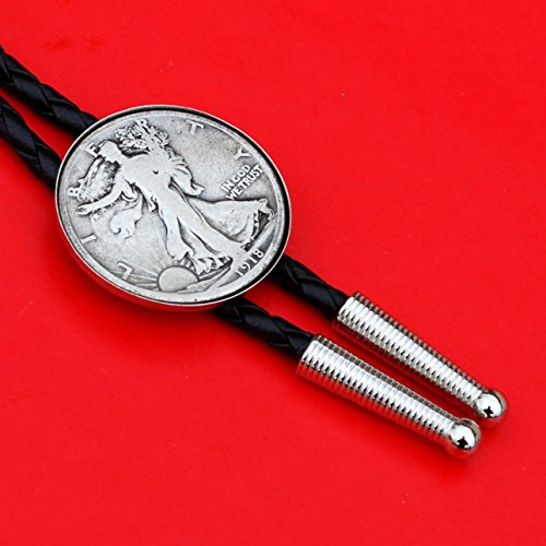 US 1918 Walking Liberty Half Dollar 90% Silver Coin Simple Slide 36" Cord Bolo Tie NEW