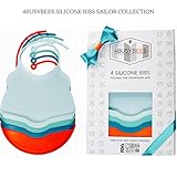 BABY SILICONE BIBS - SAILOR Collection! PACK OF 4 Silicone Baby Boy Bibs - BEST Baby Boy Shower Gifts, Bibs for Boys - 100% Food Safe Material, Tested, BPA Free, Waterproof, Dishwasher Safe, Original