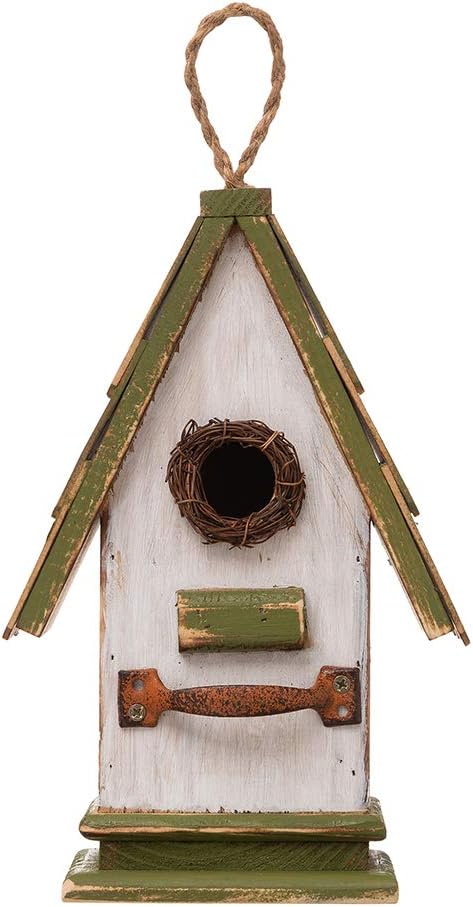 Glitzhome 10.75" H Wood Green Roof Garden Birdhouse Hand Painted Hanging Distressed Bird House : Garden & Outdoor