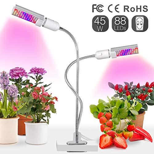 LED Plant Grow Light for Indoor Plants,Relassy 45W Upgraded Full Spectrum Grow Lamp, 88 LED Plant Lamp with Gooseneck, Dual E27 Replacement Grow Light Bulbs for Indoor Plants Seedlings Orchids Herbs