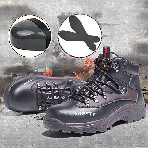 SUADEX Winter Safety Work Boots, Waterproof Steel Toe Cap Fur Lined Shoes, Industrial and Construction Hiking Sneakers, Black 38