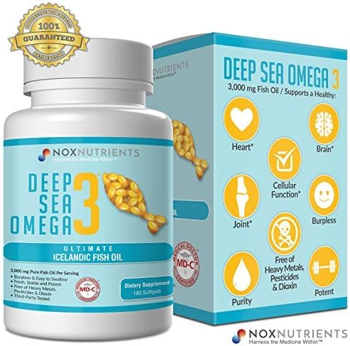Deep Sea-Omega 3 Fish Oil Supplements - Balanced Blend of EPA and DHA Omega 3 fatty acids supplements - 180 Count Softgel Caps | Nox Nutrients