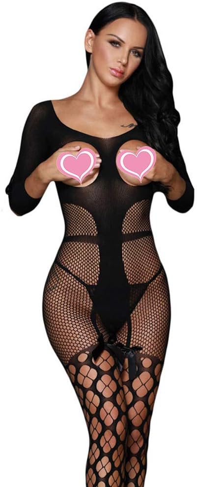 Jelove Womens Lingerie Bodysuit Fishnet Bodystocking Tight (Black-2)