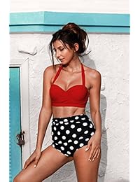 Angerella Women Vintage Polka Dot High Waisted Bathing Suits Bikini Set