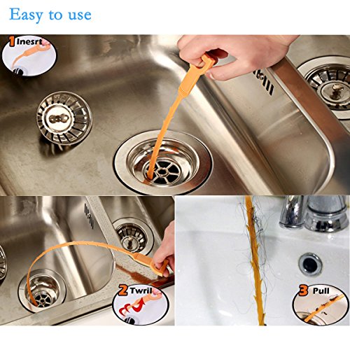 Drain Snake Bamyko 10 Pack Hair Drain Clog Remover Cleaning Tool 20 Inch for Sink, Tube Drain Cleaning