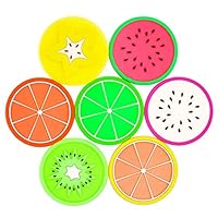 JASSINS Set of 7 Fruit Slice Silicone Coaster Unique & Eye Catching,Especially Design for Your Bar,Kitchen and Patio