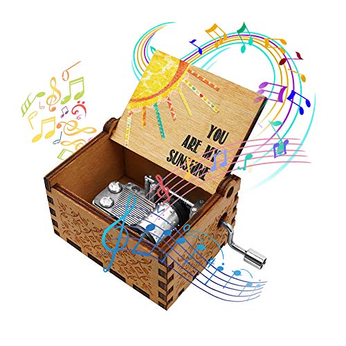Officygnet You are My Sunshine Wood Music Box for Wife/Daughter/Son - Laser Engraved Vintage Wooden Hand Crank Gifts for Birthday/Christmas/Anniversary/Wedding/Valentine/Mother's Day