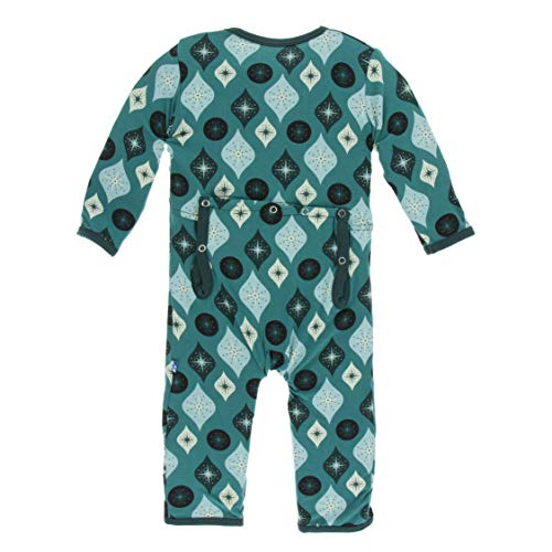 Kickee Pants Little Girls and Boys Holiday Print Coverall with Zipper - Cedar Vintage Ornaments, 18-24 Months