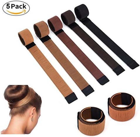 Donut Hair Bun Maker Fashion DIY Magic Bun French Twist Doughnuts Hair Band Accessories Hair Bun Maker Fold Wrap Snap Making Styling Disk Roller Hairstyle Tools for Girls/Women, 5 Pack