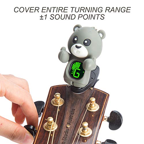Guitar Tuner Clip-On with LCD Display for All String Instruments with Bass, Ukulele,Violin Accessories (bear-grey)