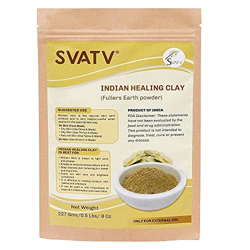 SVATV Fullers Earth Powder | Multani Mitti | Indian Healing Clay | Deep Skin Pore Purifying Face Mask Skin care & Dirt Remover - Natural Face Pack 227g