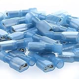AIRIC 100PCS Blue 16-14 Gauge Nylon Fully Insulated Female Quick Disconnects Spade Wire Crimp Terminal Connectors