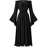 Geehora Renaissance Dress Women's Halloween Costume - Convertible Maxi Dress Lace-up V-Neck, Bell Sleeves & High-Low Skirt