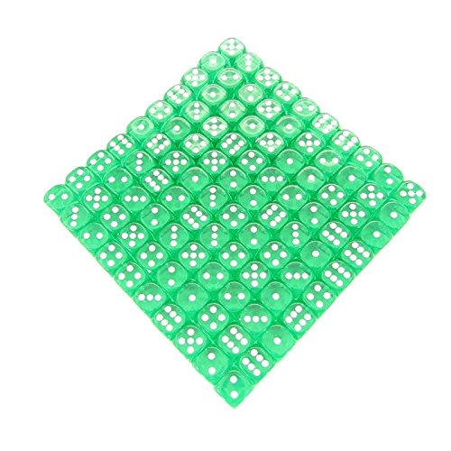 Green Translucent Dice with White Pips D6 12mm (1/2in) Pack Of 100 Wondertrail