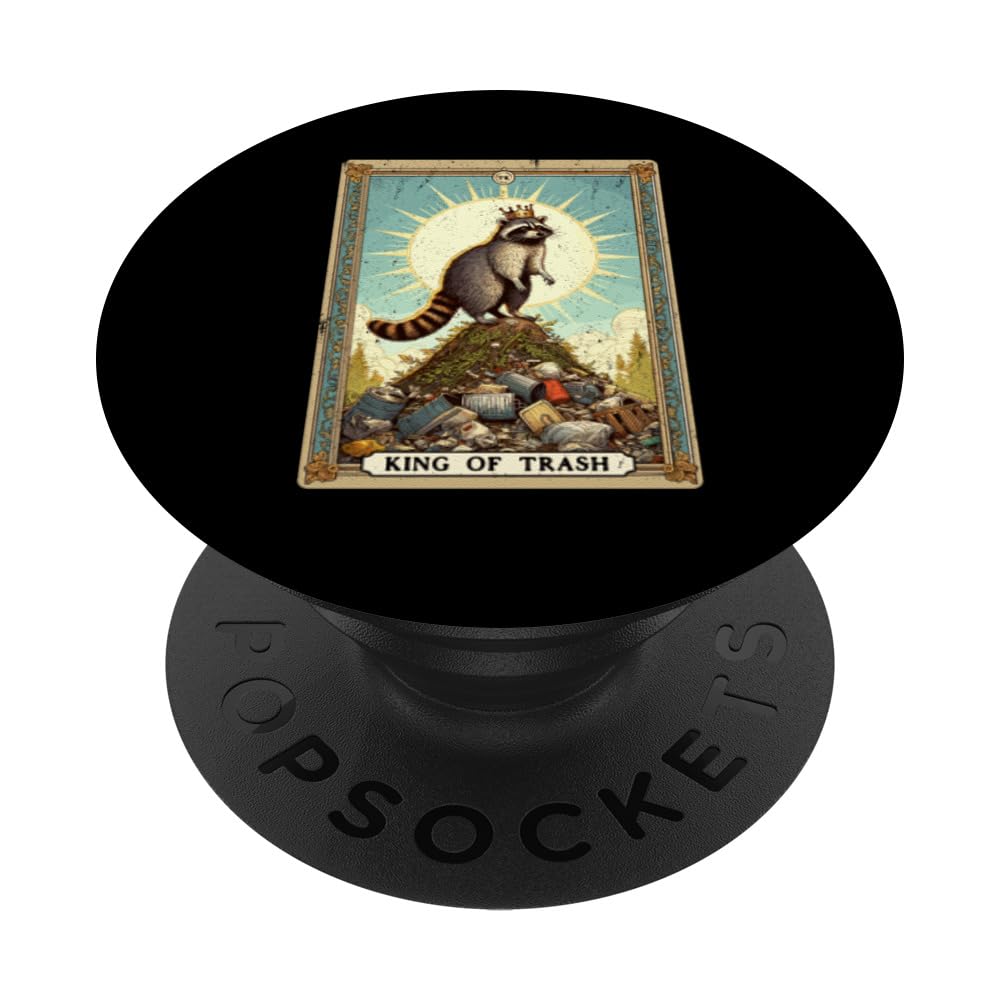 King Of Trash Funny Raccoon Tarot Card Mystic Raccoon PopSockets Swappable PopGrip