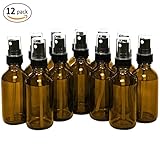 15ml (0.5oz) Empty Glass Spray Bottles (12 pack) - Refillable Containers with Black Fine Mist Sprayer for Misting Aromatherapy, Essential Oils, Cleaning, Room Sprays (Amber) by THETIS Homes