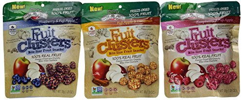 Brothers-ALL-Natural Freeze Dried Fruit Clusters Bite-Size Fruit Snacks 3 Flavor Variety Bundle: (1) Brothers-ALL-Natural Blueberry & Fuji Apple Clusters, (1) Brothers-ALL-Natural Fuji Apple & Cinnamon Clusters, and (1) Brothers-ALL-Natural Raspberry