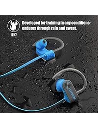 LETSCOM Auriculares Bluetooth IPX7 Impermeable, Wireless Sport Auriculares Bluetooth 4.1, HiFi Bass Estéreo Suave Auriculares con Micrófono, cancelación de ruido Auriculares para Entrenamiento, Correr, Gimnasio, 8 Horas Tiempo de Reproducción