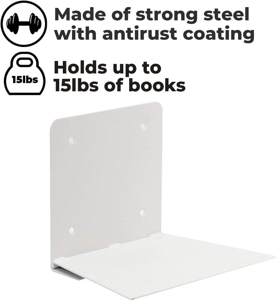 STORAGE MANIAC 4-pack Large Invisible Floating Bookshelves, Heavy-duty Book Organizers, White: Home & Kitchen