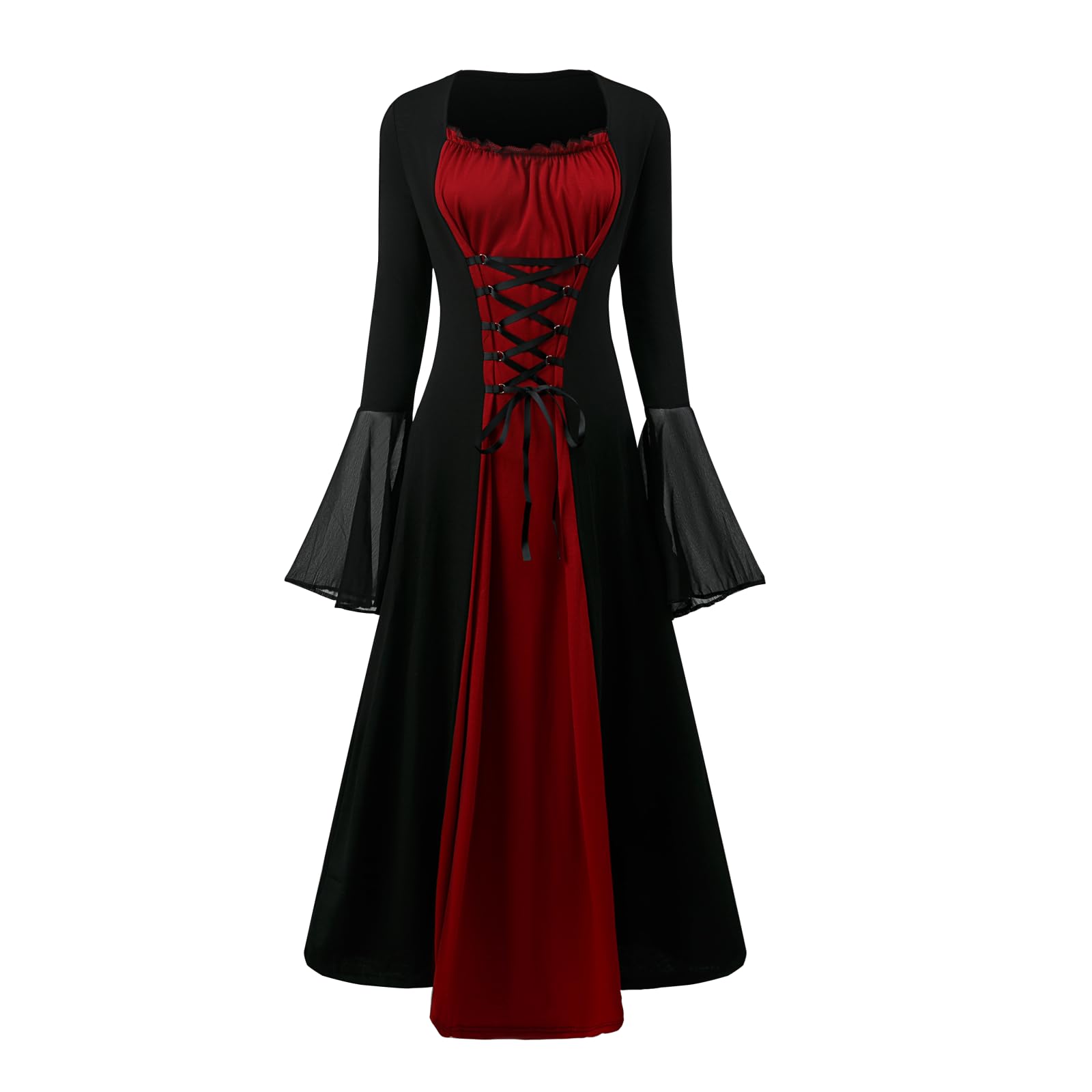 YRTBGD Renaissance Costume Women Medieval Dress With Trumpet Sleeves Gothic Dress Ladies Medieval Clothing Ladies for Halloween Carnival (Black and Red, 2XL) — image 1